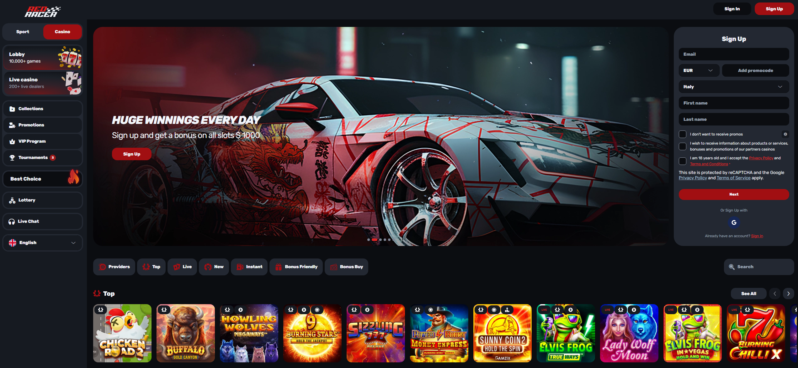 Screenshot of the Redracer game lobby