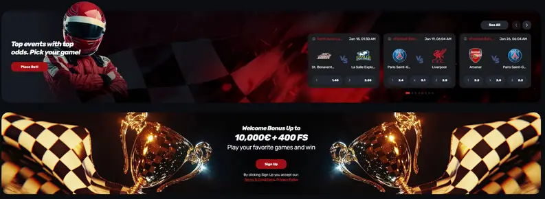 Banner mit einem Rennwagen und dem Wort Bonus